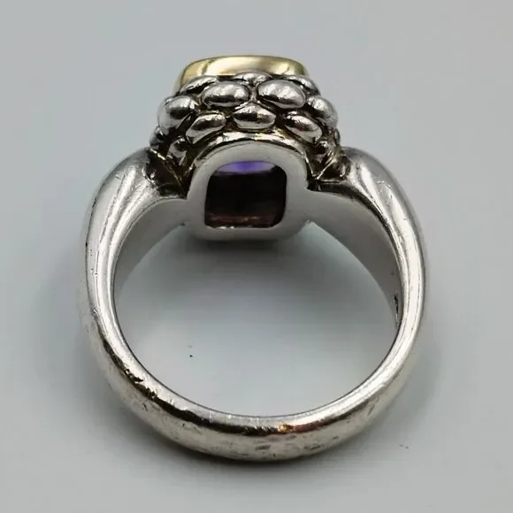 Lorenzo Sterling Silver 925 18K Gold Accent Amethyst Cocktail Ring Sz 7